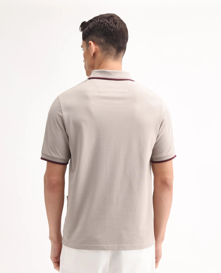 Rare Rabbit Men's Trog Light Beige Cotton Blend Plain Regular Fit Half Sleeve Polo