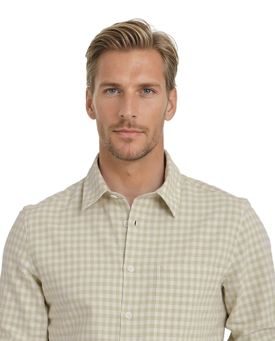 Rare Rabbit Men's Tickog Pastel Green Cotton Checked Print Regular Fit Full Sleeve Collared Shirt