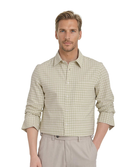 Rare Rabbit Men's Tickog Pastel Green Cotton Checked Print Regular Fit Full Sleeve Collared Shirt