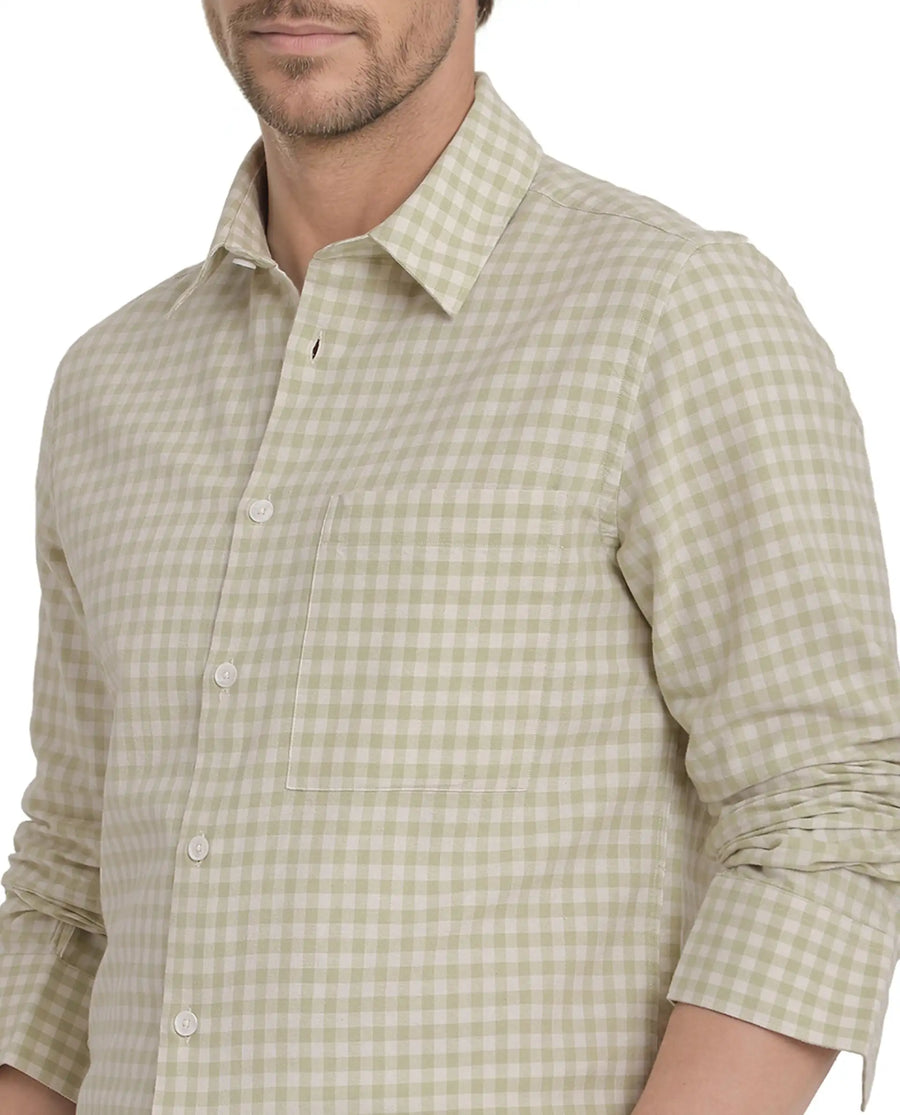 Rare Rabbit Men's Tickog Pastel Green Cotton Checked Print Regular Fit Full Sleeve Collared Shirt