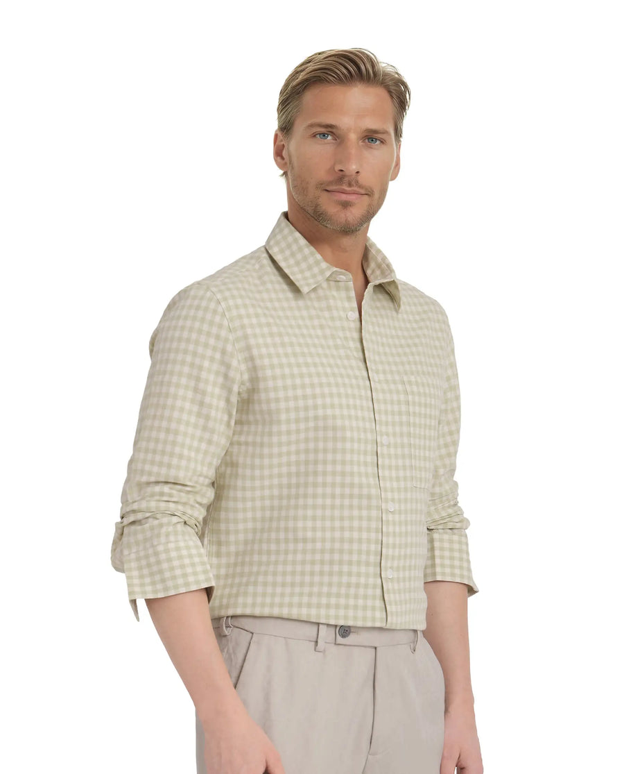 Rare Rabbit Men's Tickog Pastel Green Cotton Checked Print Regular Fit Full Sleeve Collared Shirt