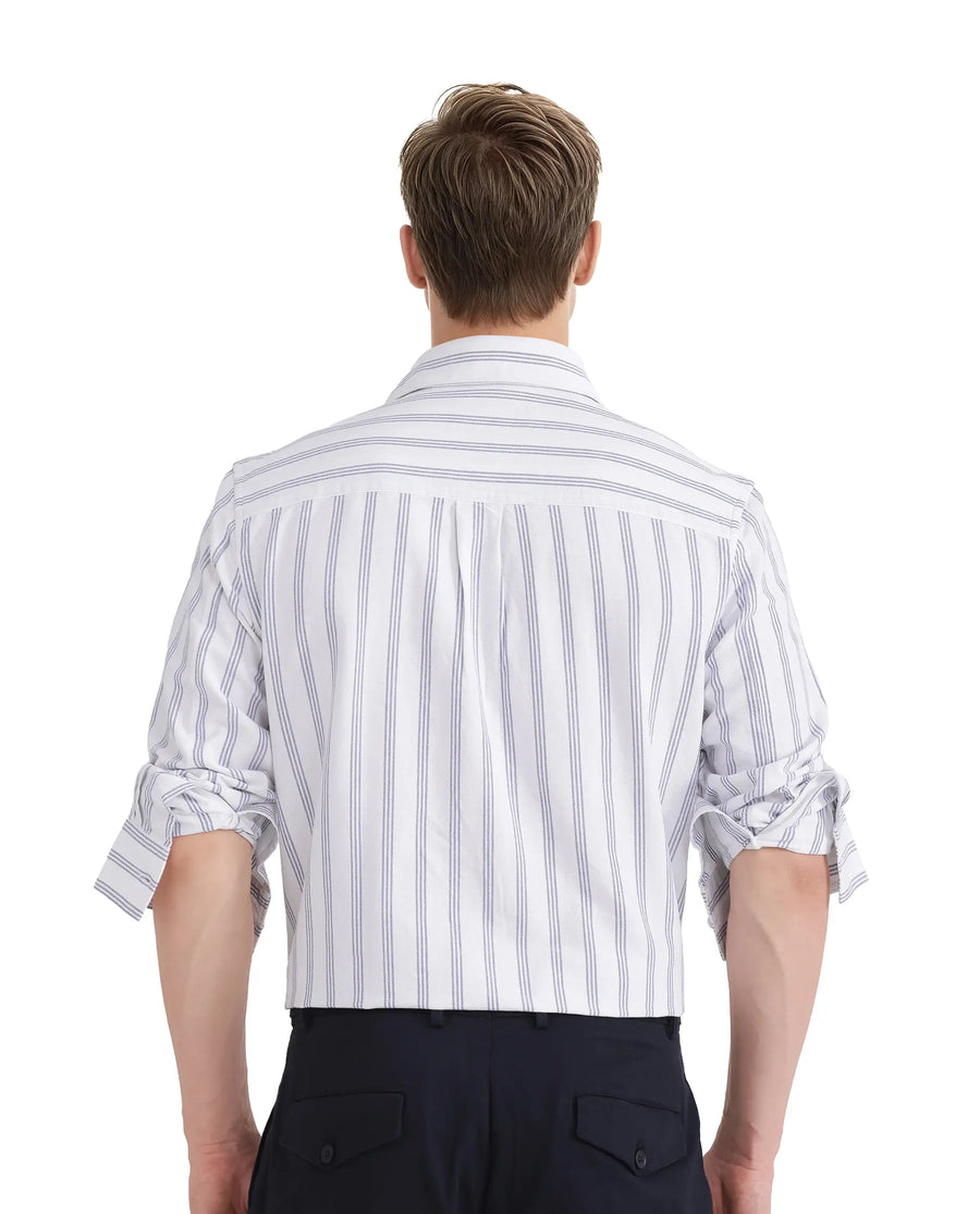 Rare Rabbit Men's Tickol White Cotton Striped Print Regular Fit Full Sleeve Collared Shirt