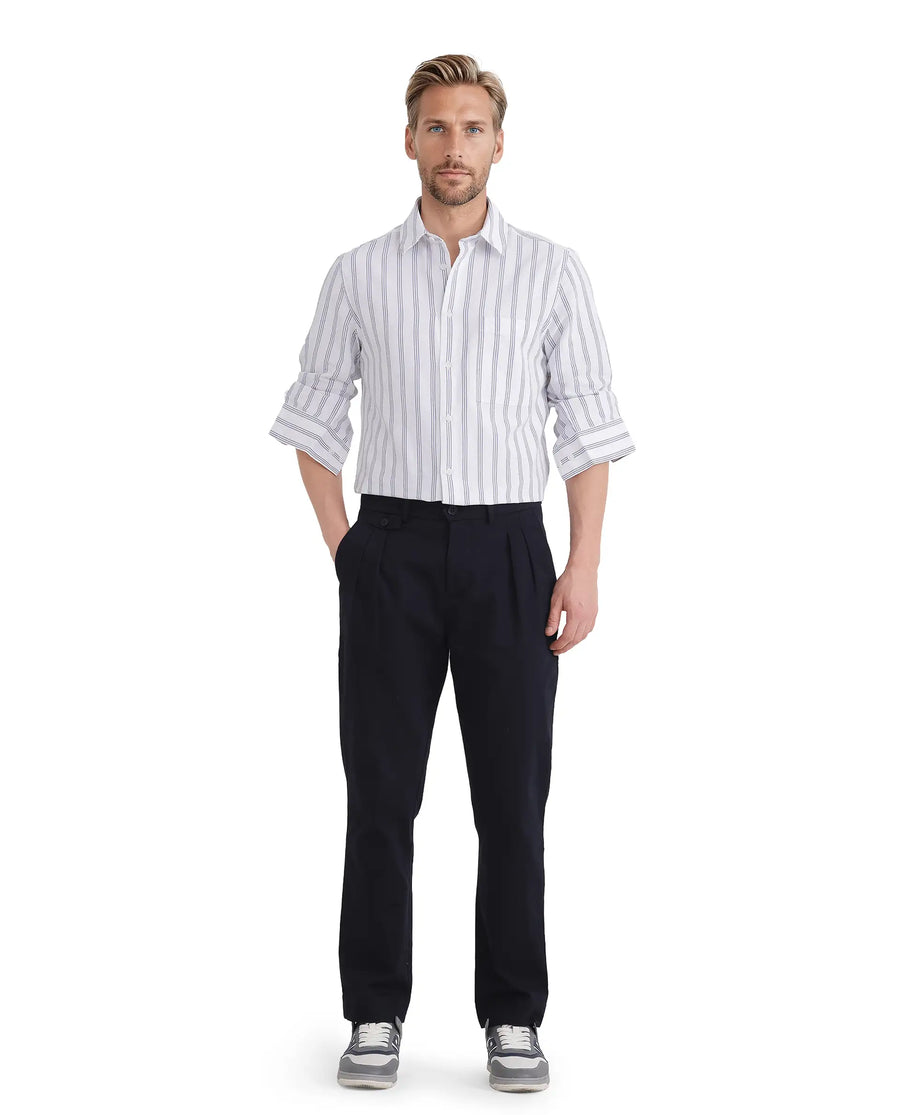 Rare Rabbit Men's Tickol White Cotton Striped Print Regular Fit Full Sleeve Collared Shirt