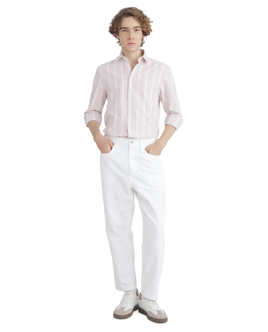 Rare Rabbit Men's Tickop Light Pink Cotton Striped Print Regular Fit Full Sleeve Collared Shirt