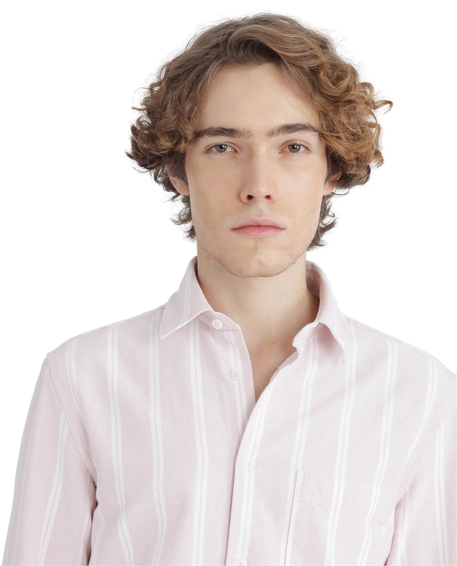 Rare Rabbit Men's Tickop Light Pink Cotton Striped Print Regular Fit Full Sleeve Collared Shirt