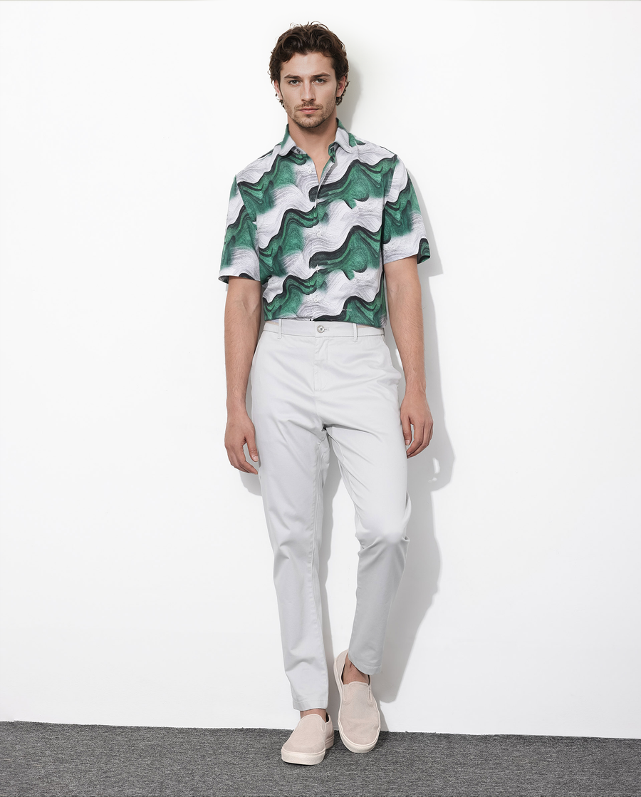 Rare Rabbit Men's Tijon Dark Green Viscose Abstract Print Regular Fit Half Sleeve Collared Shirt