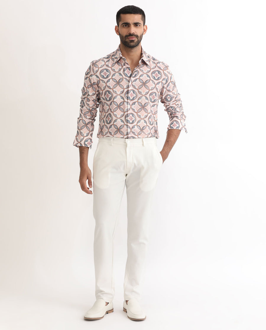 Rare Rabbit Men's Tiler Multi Viscose Geometric Print Regular Fit Full Sleeve Collared Shirt