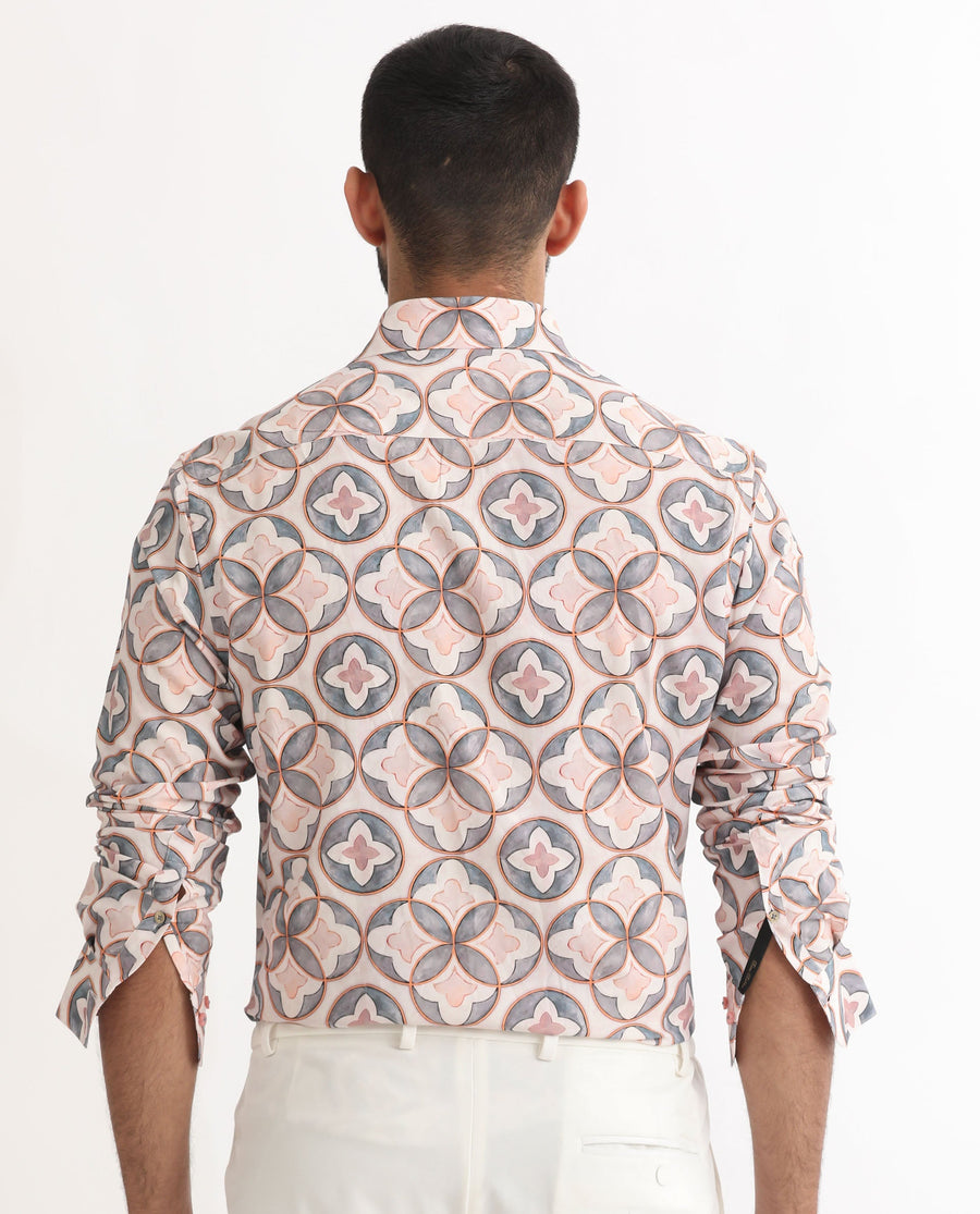 Rare Rabbit Men's Tiler Multi Viscose Geometric Print Regular Fit Full Sleeve Collared Shirt