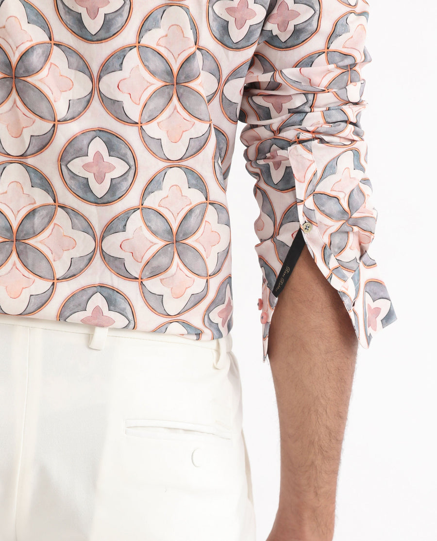 Rare Rabbit Men's Tiler Multi Viscose Geometric Print Regular Fit Full Sleeve Collared Shirt