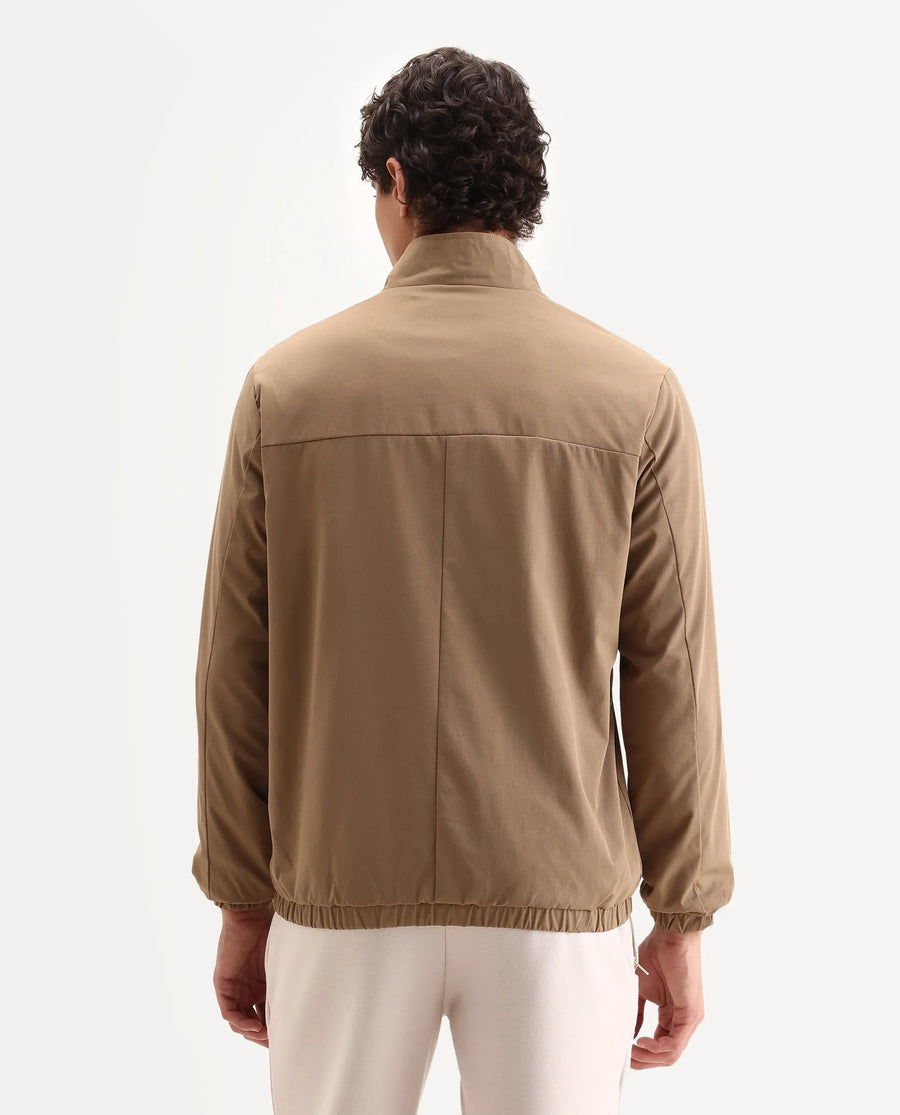 Rare Rabbit Men's Tim Beige Polyester Fabric High Neck Regular Fit Plain Jacket