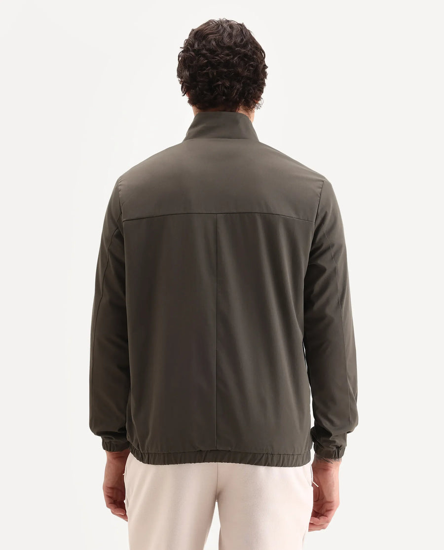 Rare Rabbit Men's Tim Olive Polyester Fabric High Neck Regular Fit Plain Jacket