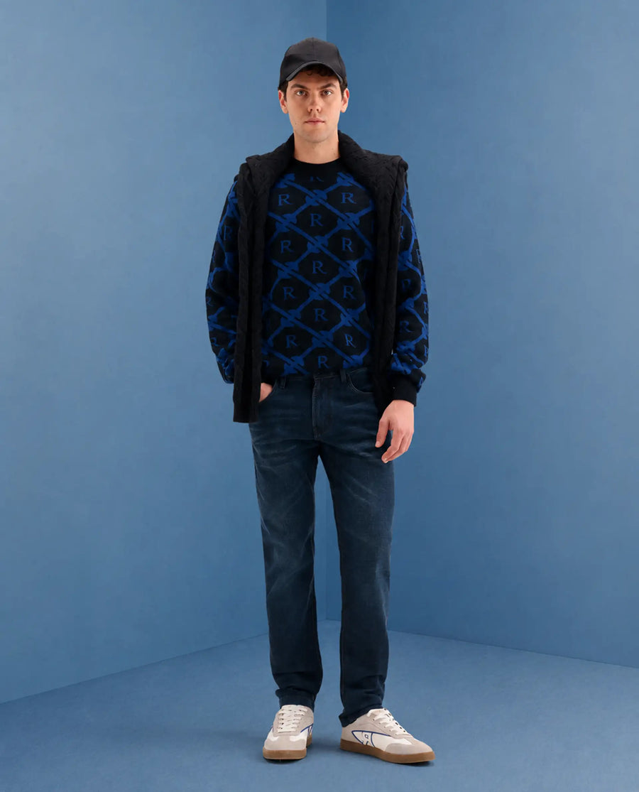 Rare Rabbit Men's Timon Dark Navy Cotton Blend Fabric Shank And Zipper Hawk Slim Plain Jeans
