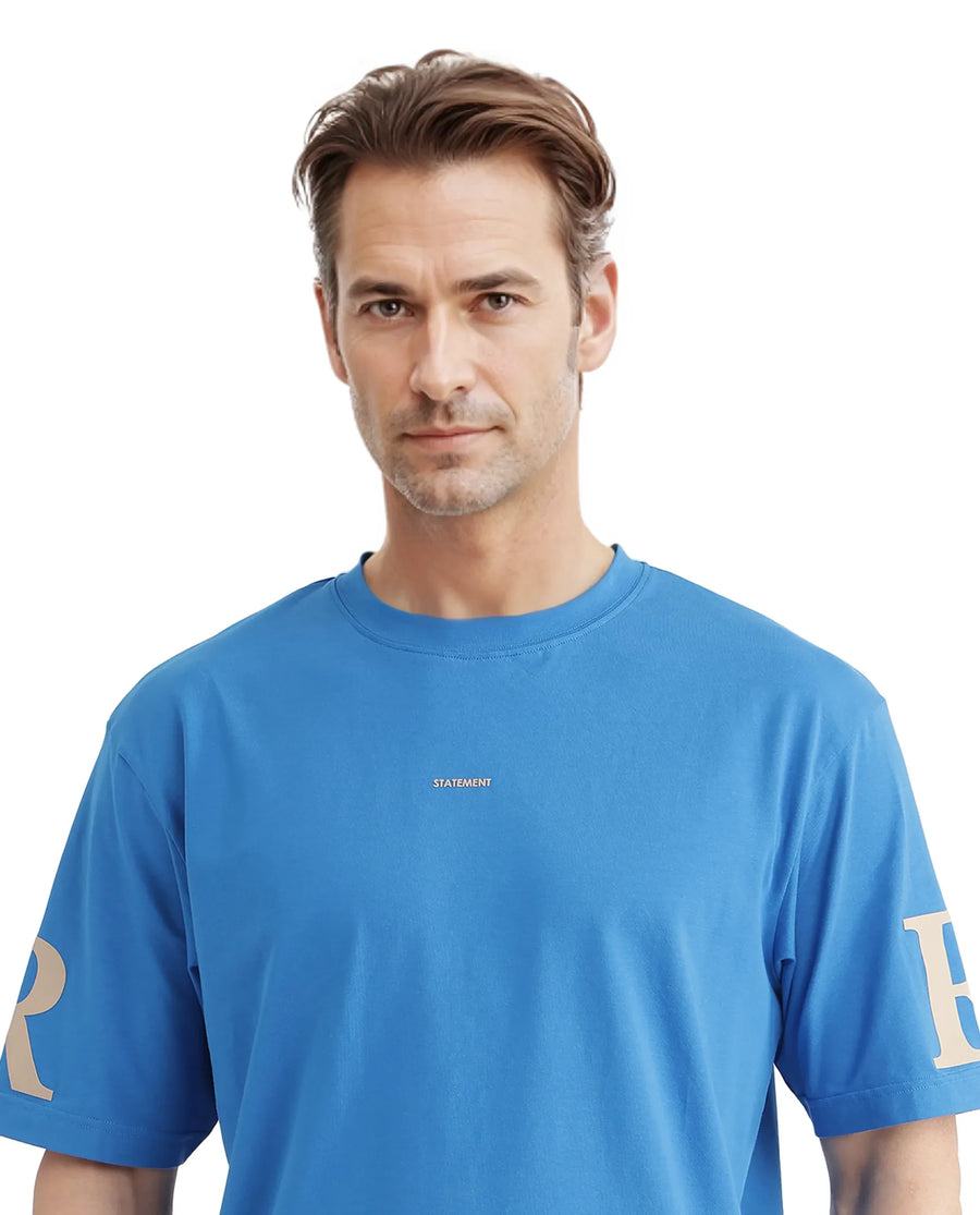 Rare Rabbit Men's Tin Dark Blue Cotton Graphic Print Regular Fit Half Sleeve Crew Neck T-Shirt