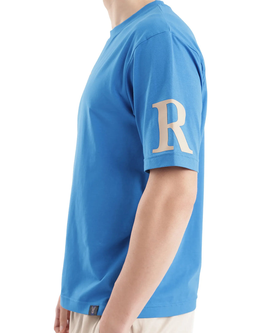 Rare Rabbit Men's Tin Dark Blue Cotton Graphic Print Regular Fit Half Sleeve Crew Neck T-Shirt