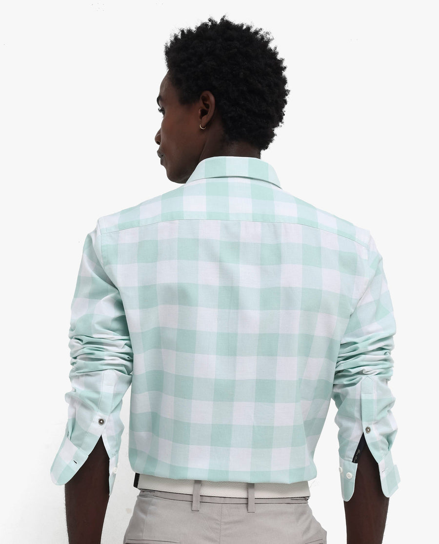 Rare Rabbit Men's Tinker Dark Turq Cotton Checked Print Regular Fit Full Sleeve Collared Shirt