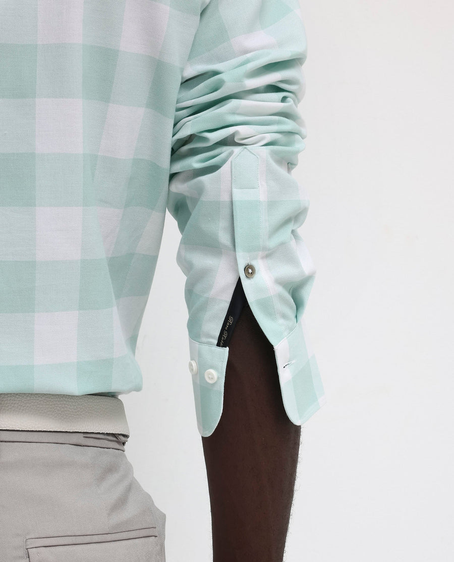 Rare Rabbit Men's Tinker Dark Turq Cotton Checked Print Regular Fit Full Sleeve Collared Shirt