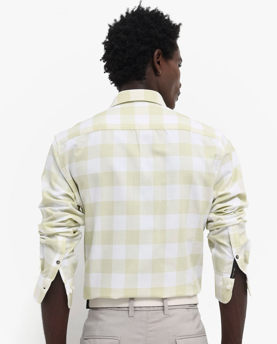 Rare Rabbit Men's Tinker Light Green Cotton Checked Print Regular Fit Full Sleeve Collared Shirt