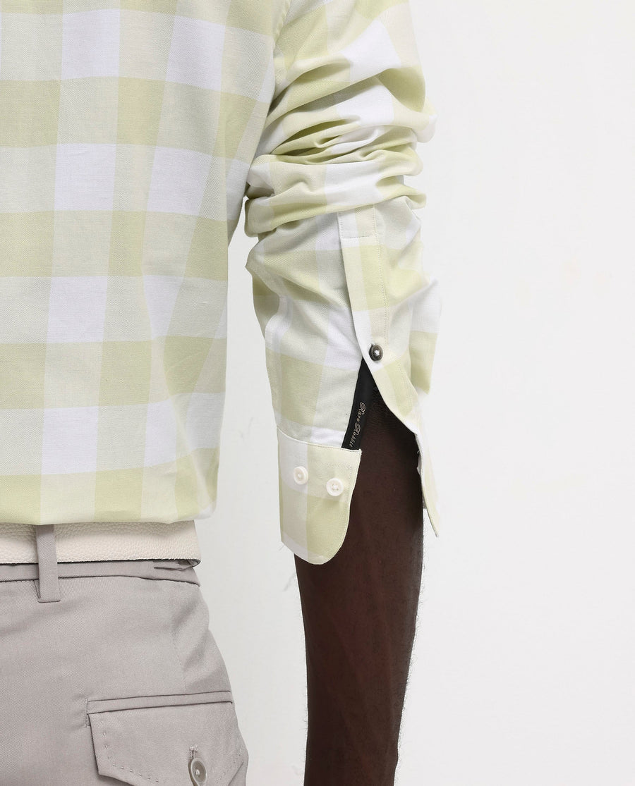 Rare Rabbit Men's Tinker Light Green Cotton Checked Print Regular Fit Full Sleeve Collared Shirt