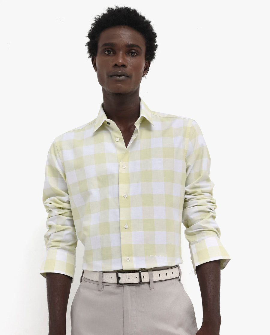 Rare Rabbit Men's Tinker Light Green Cotton Checked Print Regular Fit Full Sleeve Collared Shirt