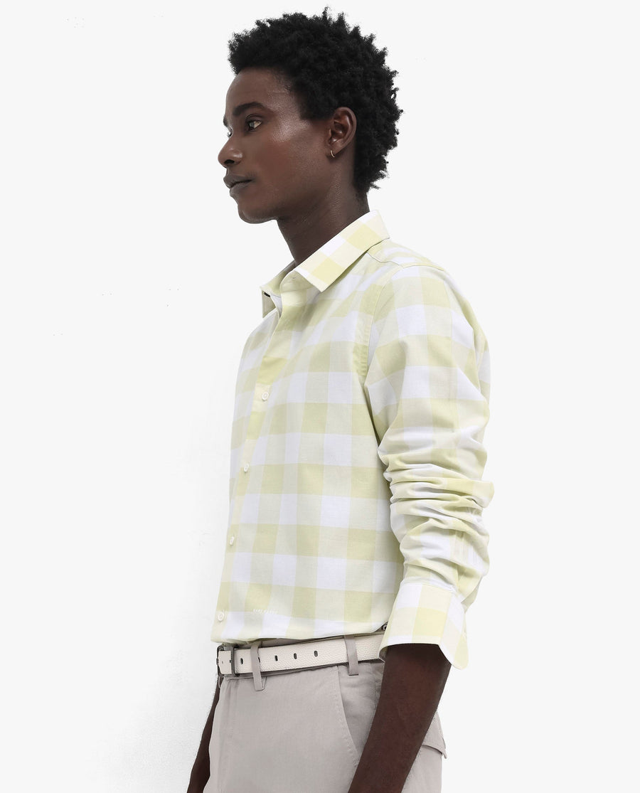 Rare Rabbit Men's Tinker Light Green Cotton Checked Print Regular Fit Full Sleeve Collared Shirt