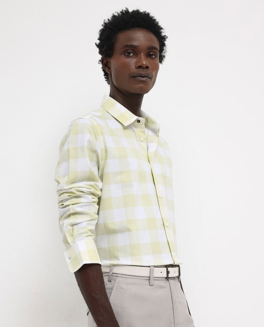 Rare Rabbit Men's Tinker Light Green Cotton Checked Print Regular Fit Full Sleeve Collared Shirt