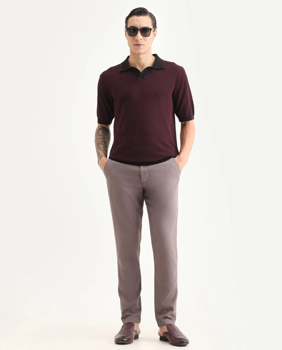 Rare Rabbit Men's Tipo Pastel Maroon Cotton Fabric Half Sleeve Regular Fit Textured Polo