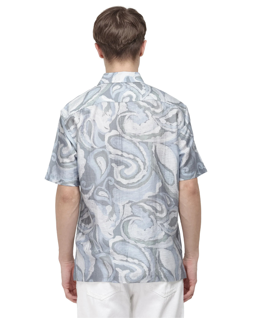 Rare Rabbit Men's Tiro Dusky Green Viscose Blend Floral Print Relaxed Fit Half Sleeve Collared Shirt