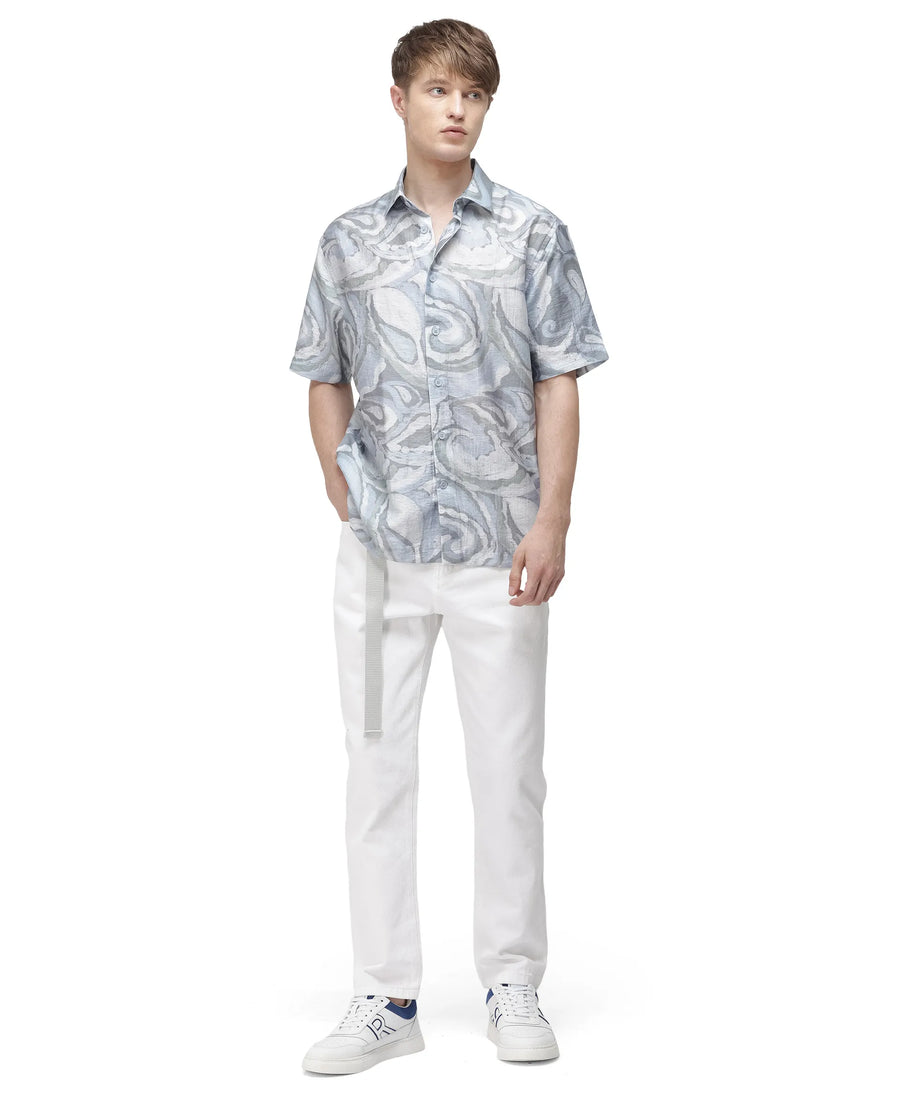 Rare Rabbit Men's Tiro Dusky Green Viscose Blend Floral Print Relaxed Fit Half Sleeve Collared Shirt