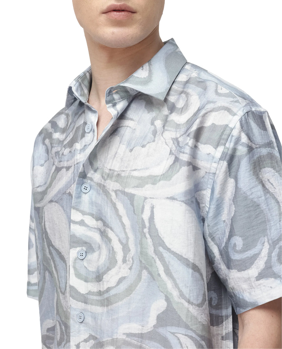 Rare Rabbit Men's Tiro Dusky Green Viscose Blend Floral Print Relaxed Fit Half Sleeve Collared Shirt