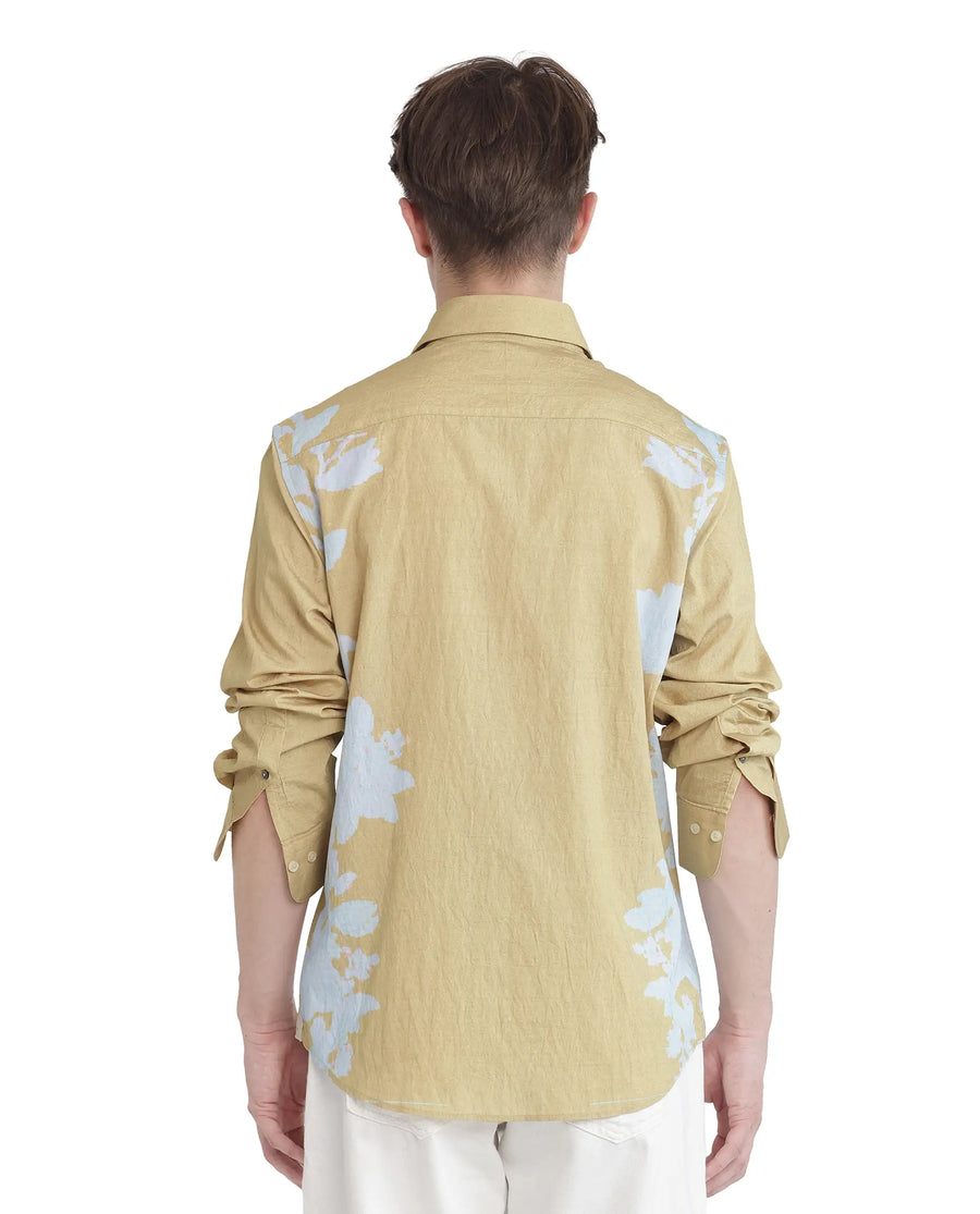 Rare Rabbit Men's Tobo Dusky Green Viscose Blend Floral Print Regular Fit Full Sleeve Collared Shirt