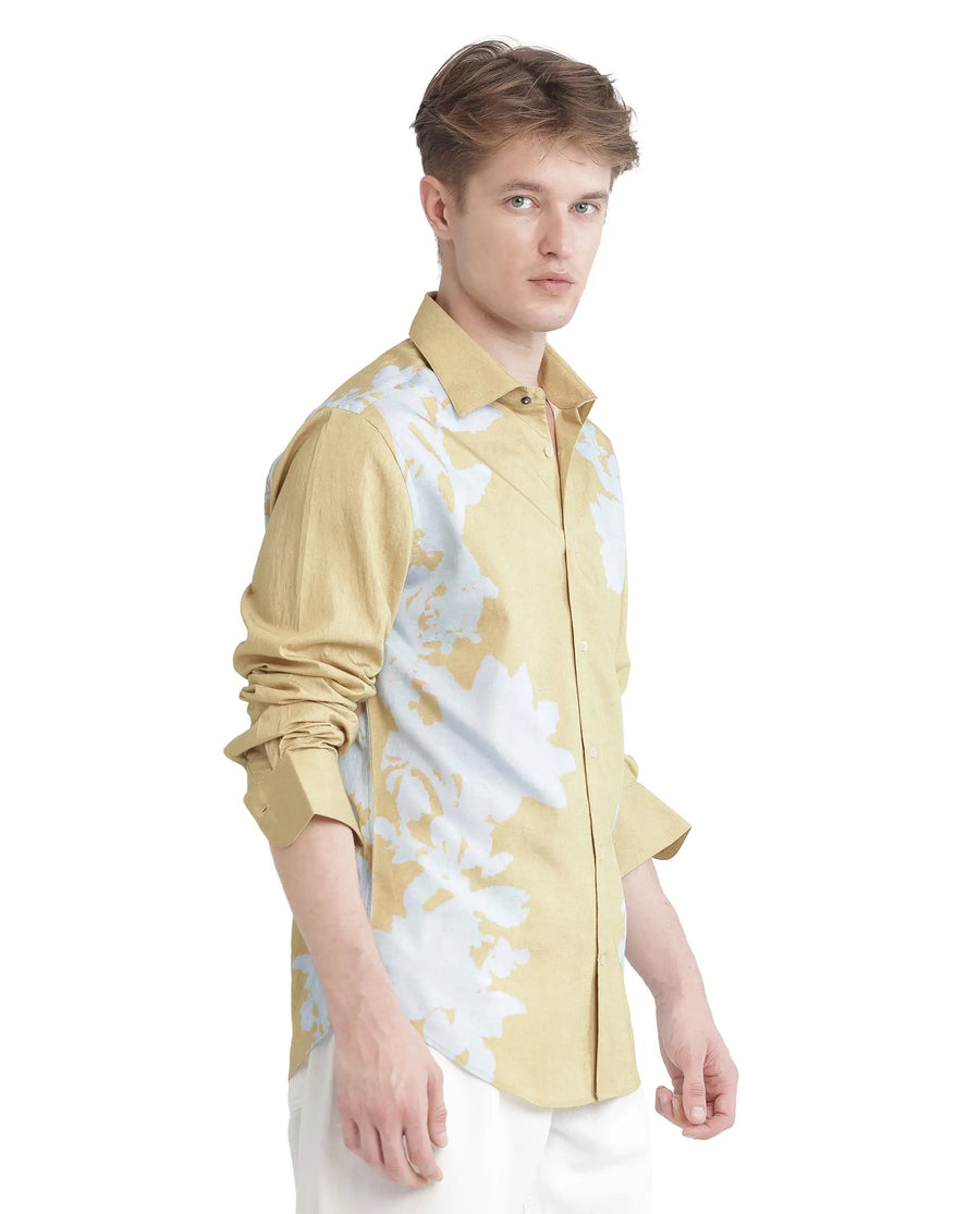 Rare Rabbit Men's Tobo Dusky Green Viscose Blend Floral Print Regular Fit Full Sleeve Collared Shirt