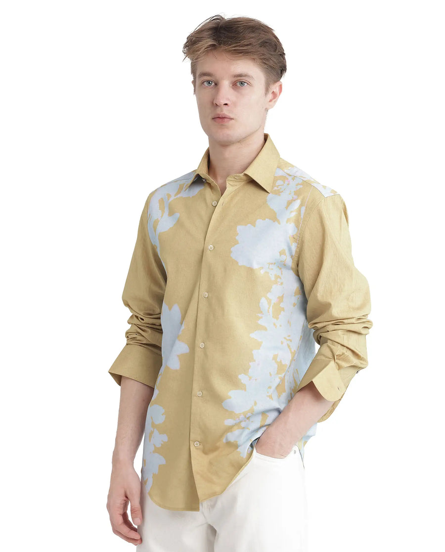 Rare Rabbit Men's Tobo Dusky Green Viscose Blend Floral Print Regular Fit Full Sleeve Collared Shirt