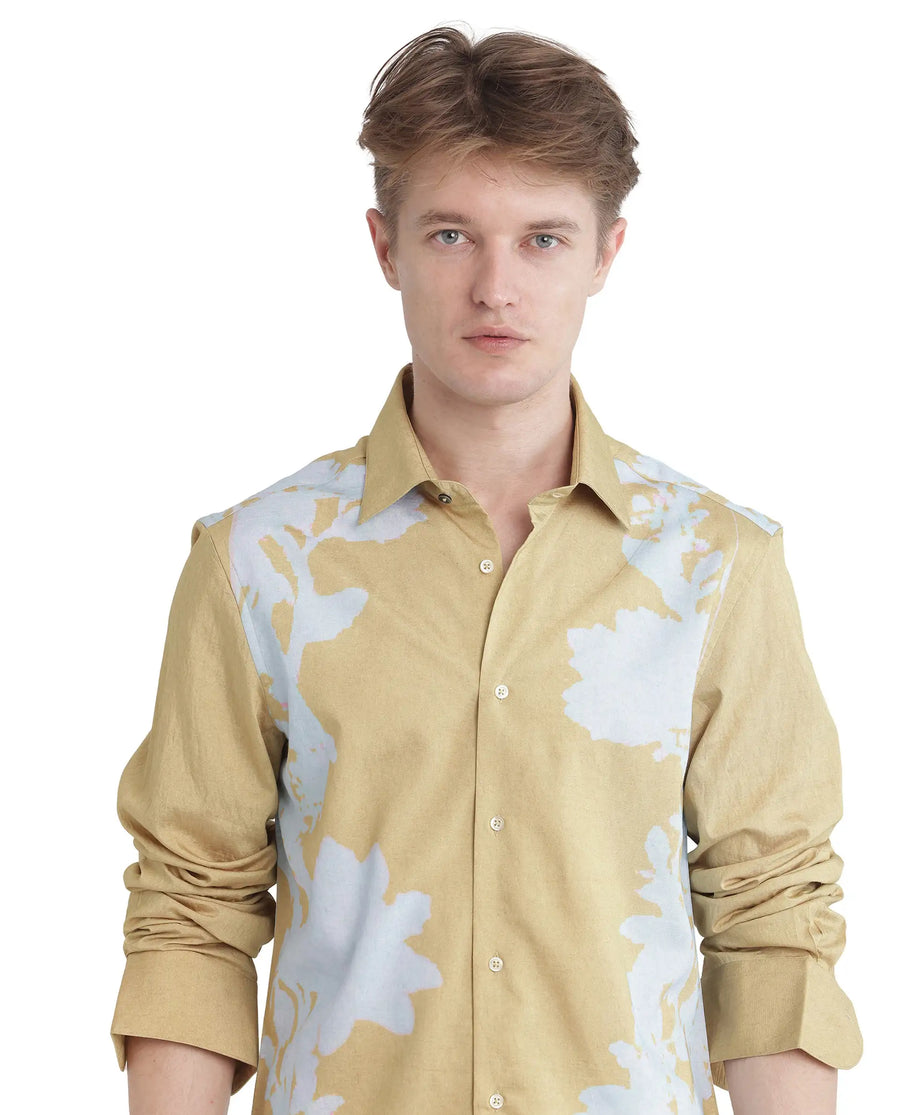 Rare Rabbit Men's Tobo Dusky Green Viscose Blend Floral Print Regular Fit Full Sleeve Collared Shirt