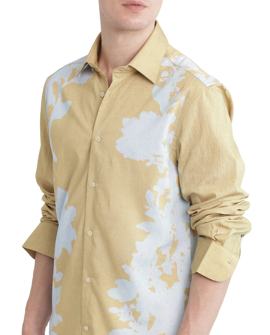 Rare Rabbit Men's Tobo Dusky Green Viscose Blend Floral Print Regular Fit Full Sleeve Collared Shirt