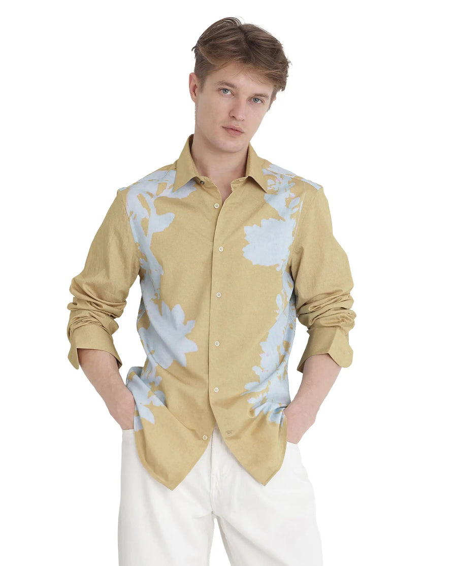 Rare Rabbit Men's Tobo Dusky Green Viscose Blend Floral Print Regular Fit Full Sleeve Collared Shirt