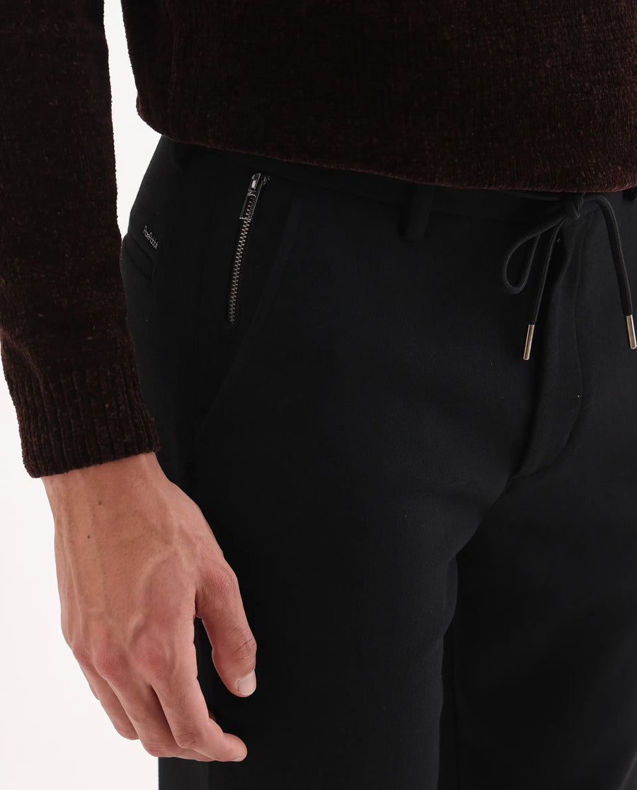 Rare Rabbit Men Tock Black Polyester Fabric Drawstring Closure Plain Trouser