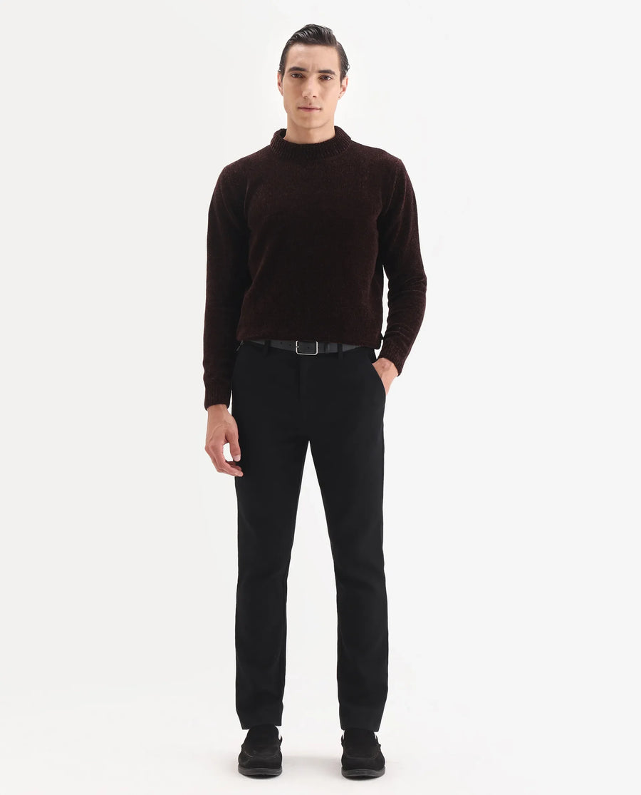 Rare Rabbit Men Tock Black Polyester Fabric Drawstring Closure Plain Trouser