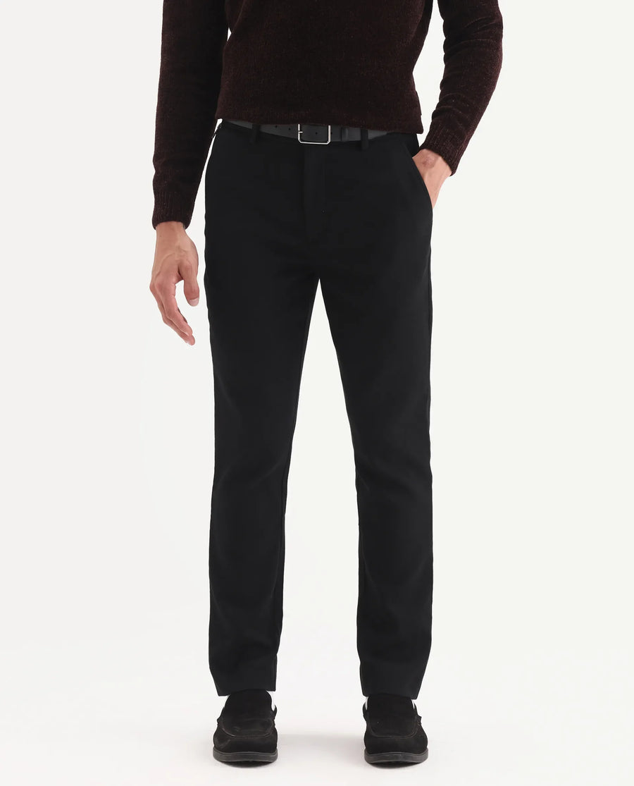 Rare Rabbit Men Tock Black Polyester Fabric Drawstring Closure Plain Trouser