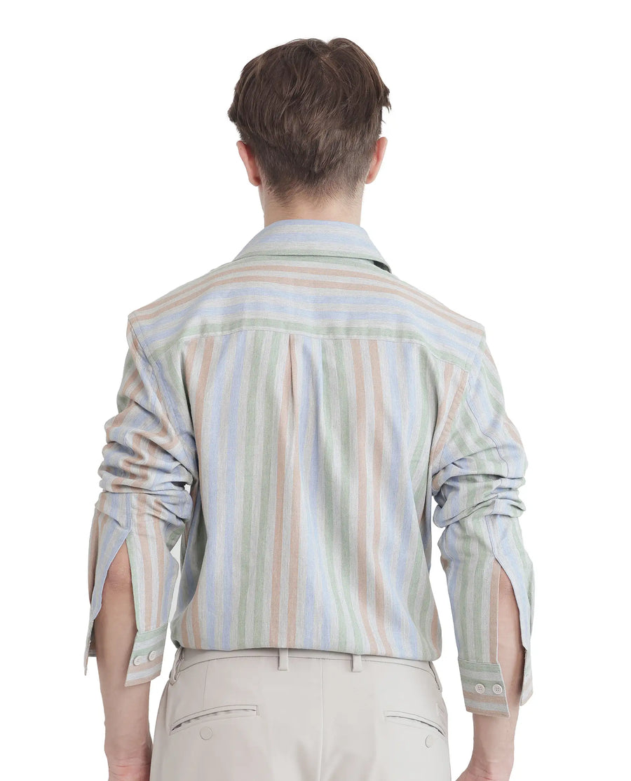 Rare Rabbit Men's Tock Grey Cotton Striped Print Regular Fit Full Sleeve Collared Shirt