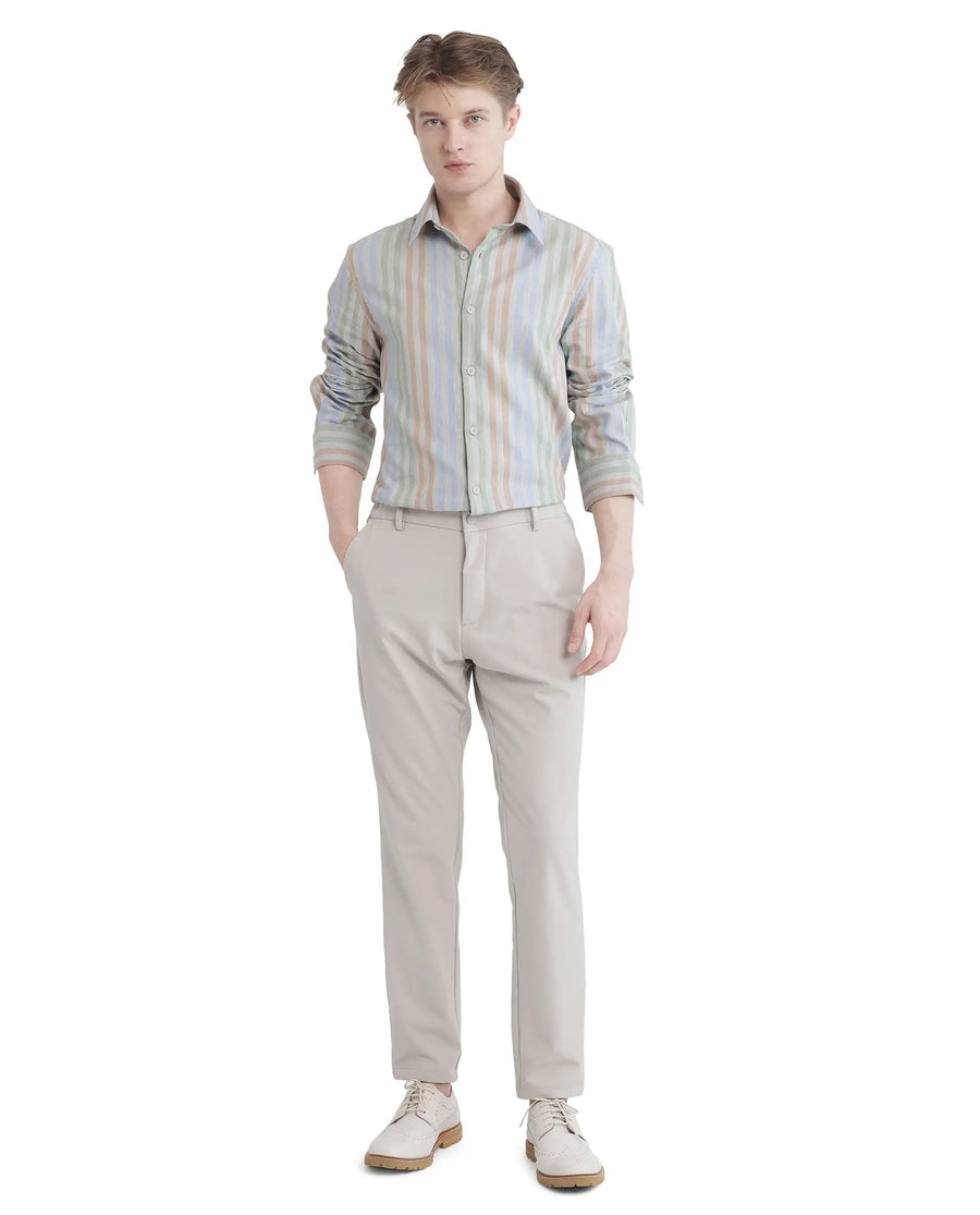 Rare Rabbit Men's Tock Grey Cotton Striped Print Regular Fit Full Sleeve Collared Shirt