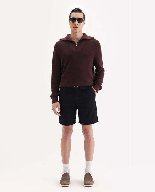 Rare Rabbit Men Tocki Black Polyester Blend Fabric Button Closure Plain Shorts