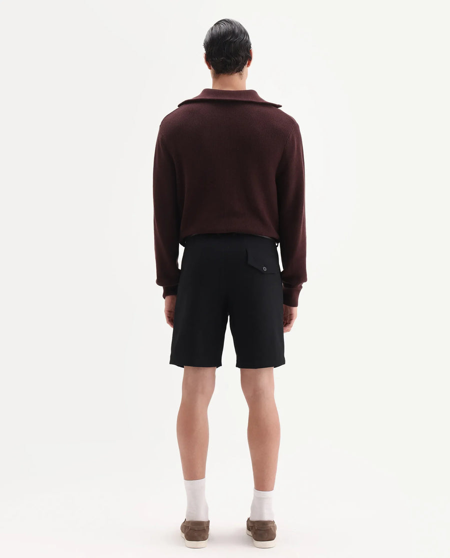 Rare Rabbit Men Tocki Black Polyester Blend Fabric Button Closure Plain Shorts