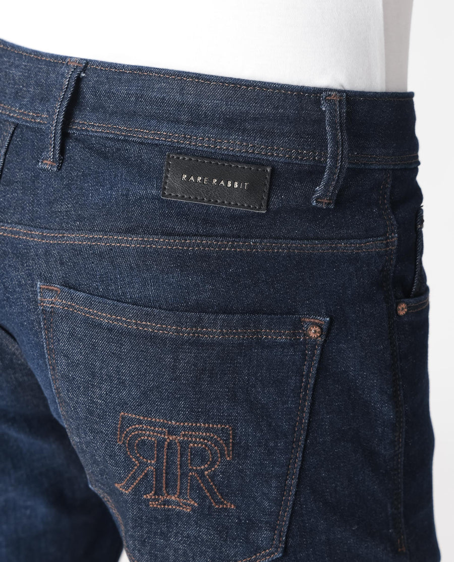 Rare Rabbit Men's Toledo Navy Cotton Plain Hawk Slim Fit Jeans