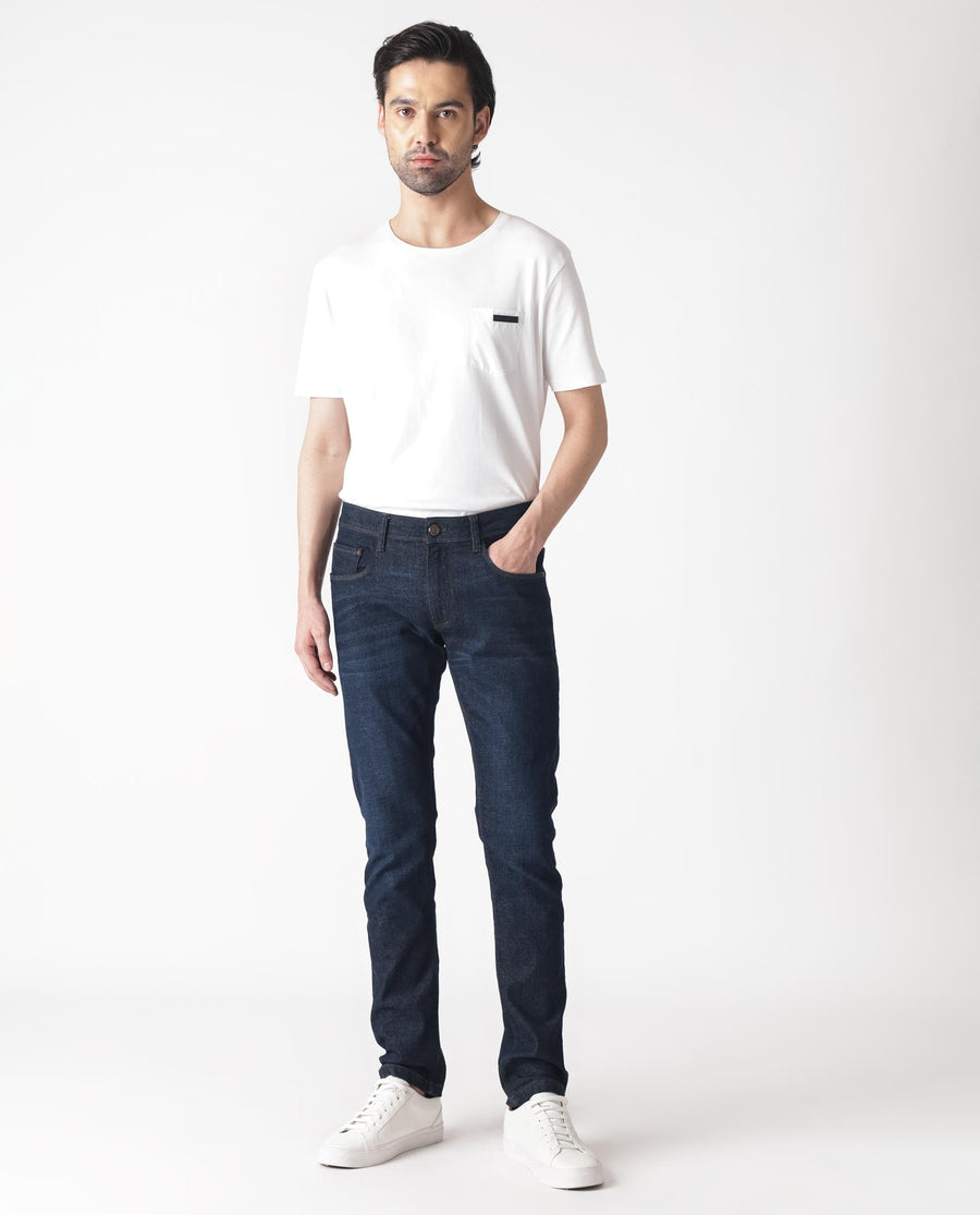 Rare Rabbit Men's Toledo Navy Cotton Plain Hawk Slim Fit Jeans