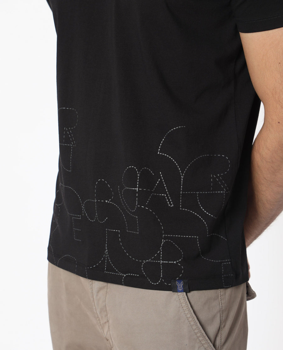 Rare Rabbit Men's Tona Black Velvet Plain Slim Fit Half Sleeve Crew Neck T-Shirt