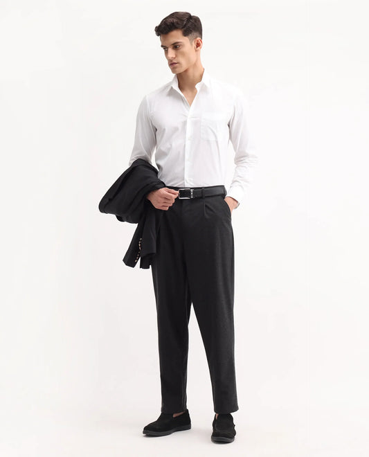 Rare Rabbit Men's Tori Black Cotton Plain Relaxed Fit Trouser