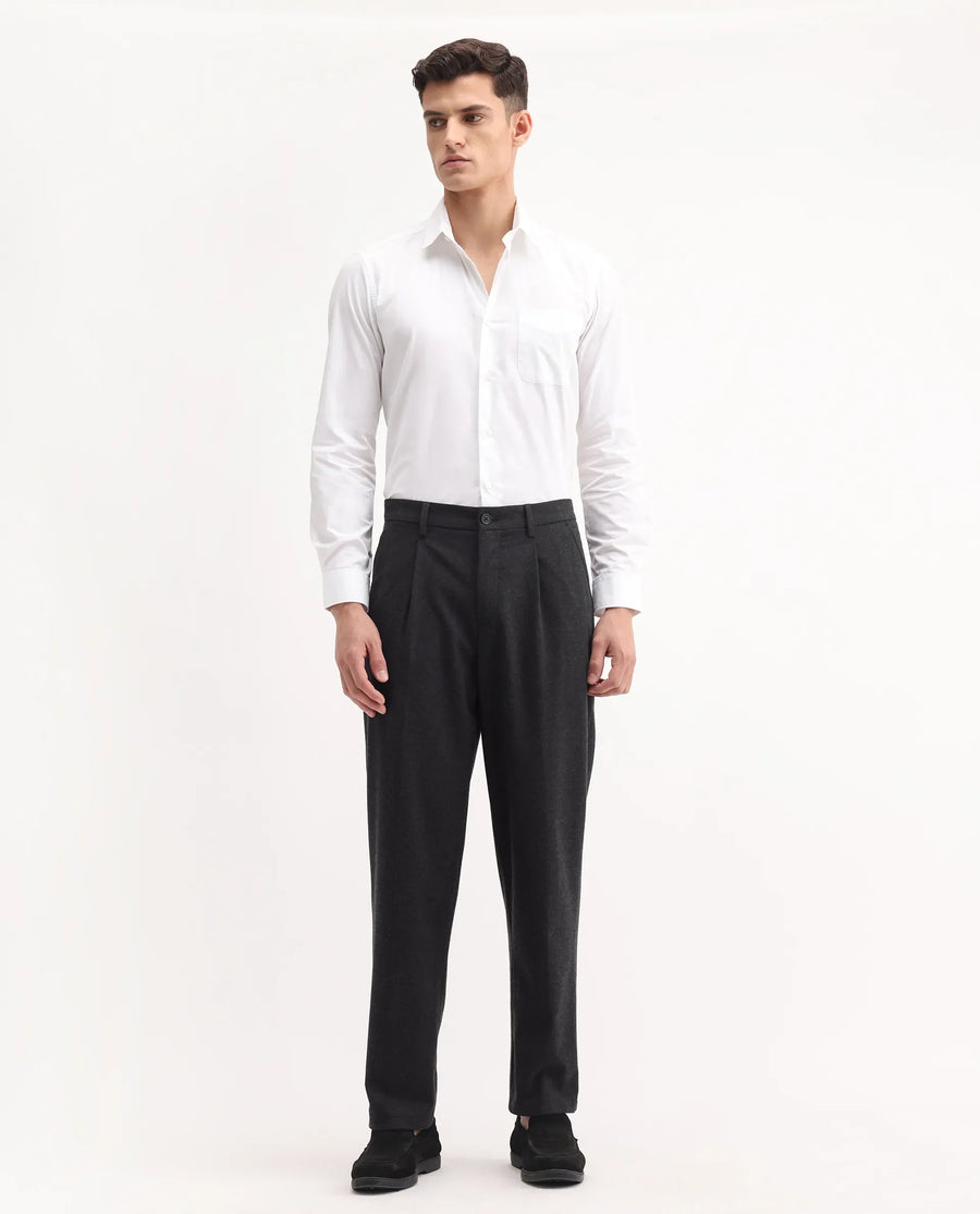 Rare Rabbit Men's Tori Black Cotton Plain Relaxed Fit Trouser