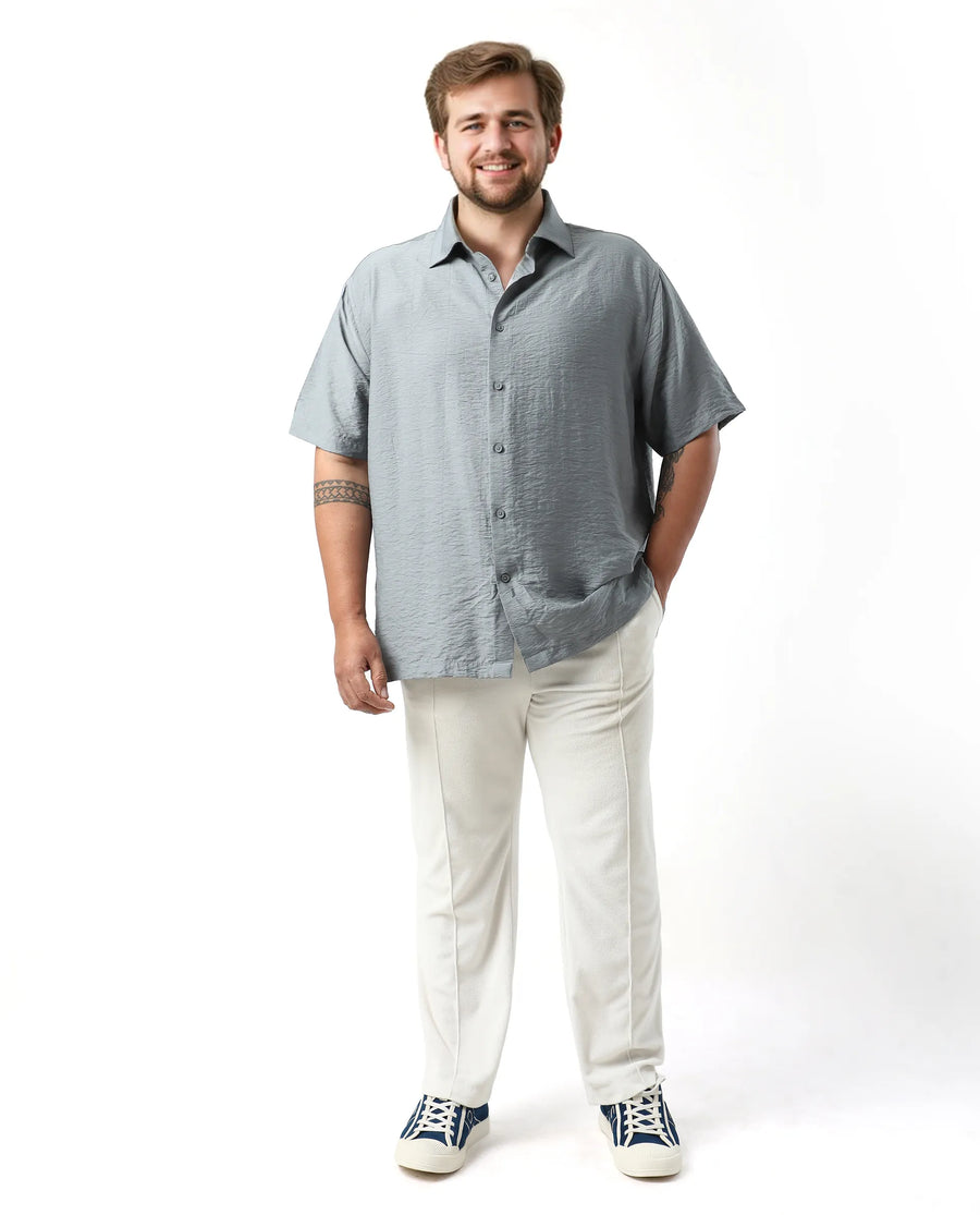 Rare Rabbit Men Torin Big Dusky Blue Viscose Blend Fabric Half Sleeve Spread Collar Button Closure Plain Shirt