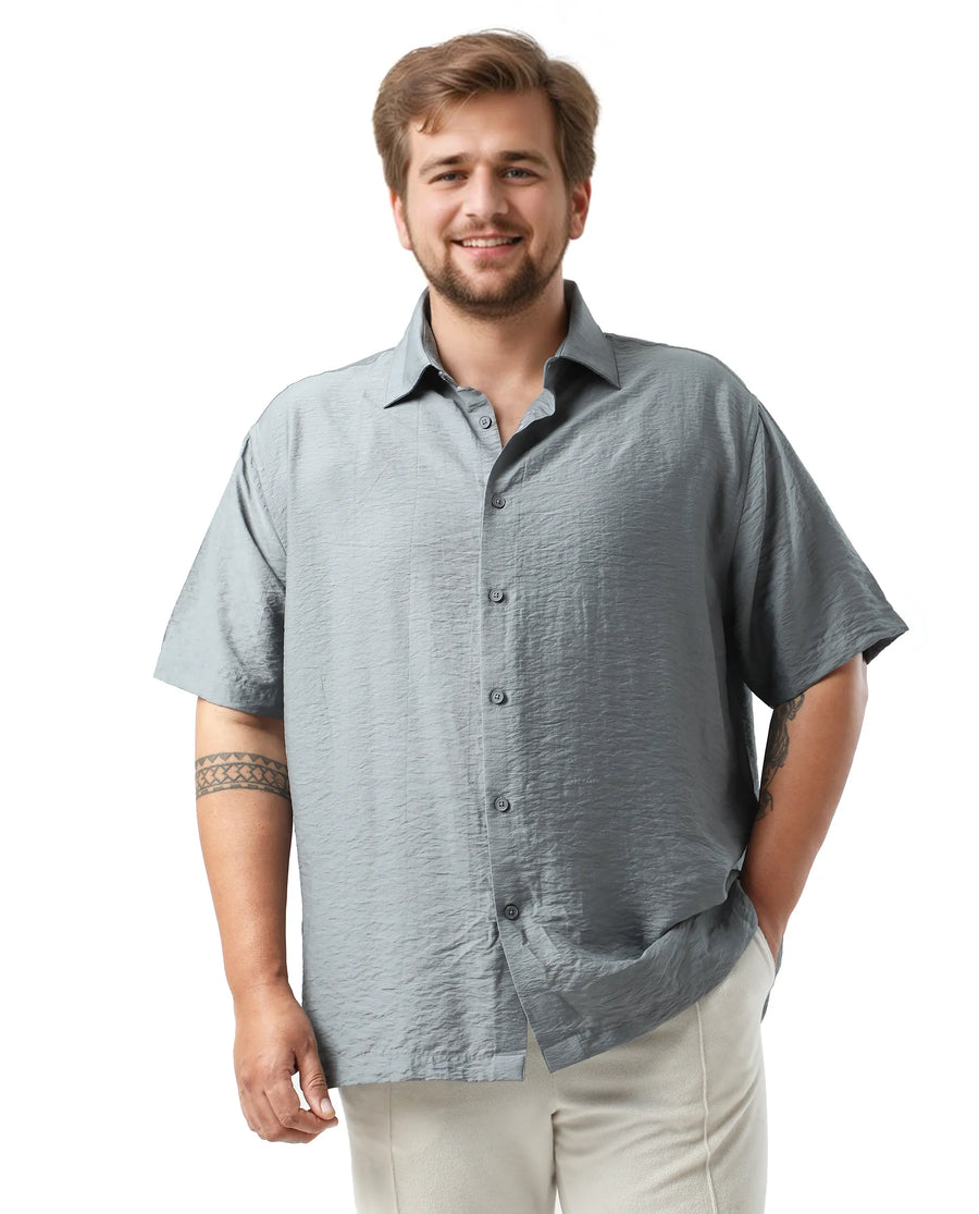 Rare Rabbit Men Torin Big Dusky Blue Viscose Blend Fabric Half Sleeve Spread Collar Button Closure Plain Shirt