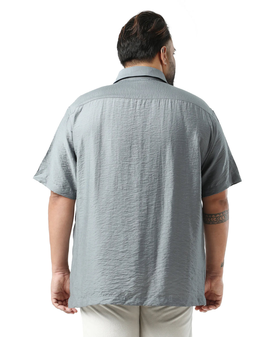 Rare Rabbit Men Torin Big Dusky Blue Viscose Blend Fabric Half Sleeve Spread Collar Button Closure Plain Shirt